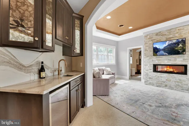 a view of a building with sitting area