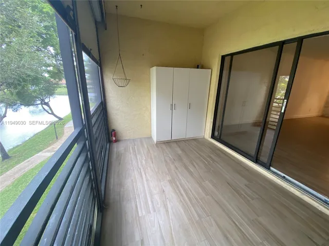 a view of yard from a balcony