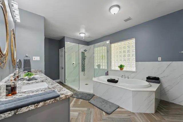 a living room with granite countertop furniture and decor
