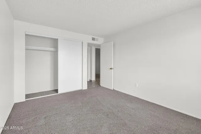 a view of an empty room and closet area