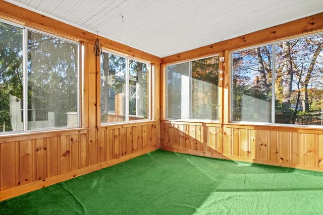 a view of an outdoor space with a large window