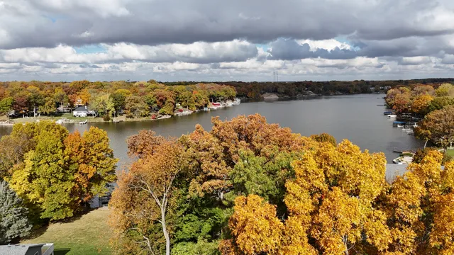 a view of a lake and mountain