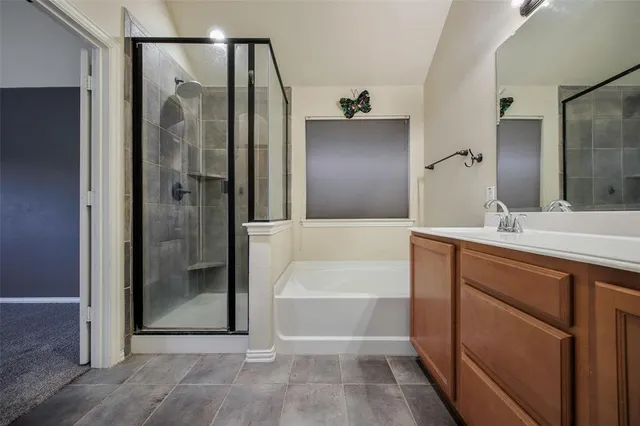 a bathroom with a shower and a sink