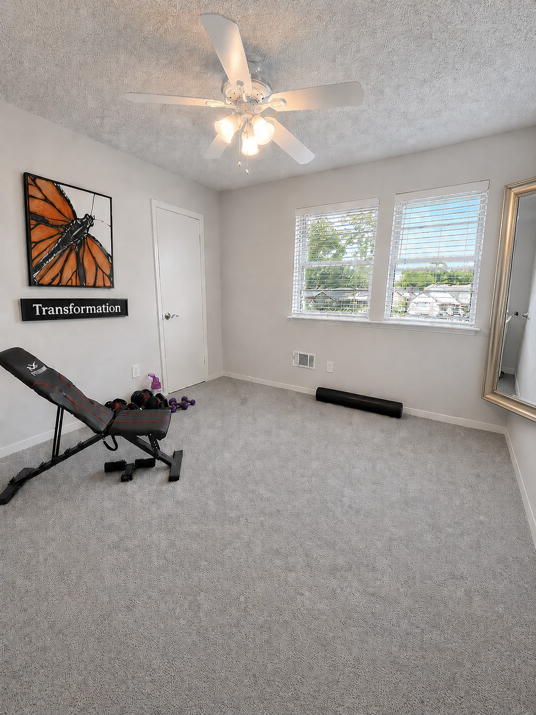 23907 Spring Mill Lane Spring, TX 77373 - Photo 24 of 28 This is technically a secondary bedroom. It is currently being used as a gym. It has carpet, it faces the front of the house and it has a good size closet. It is located to the right as soon as you come up the stairs.