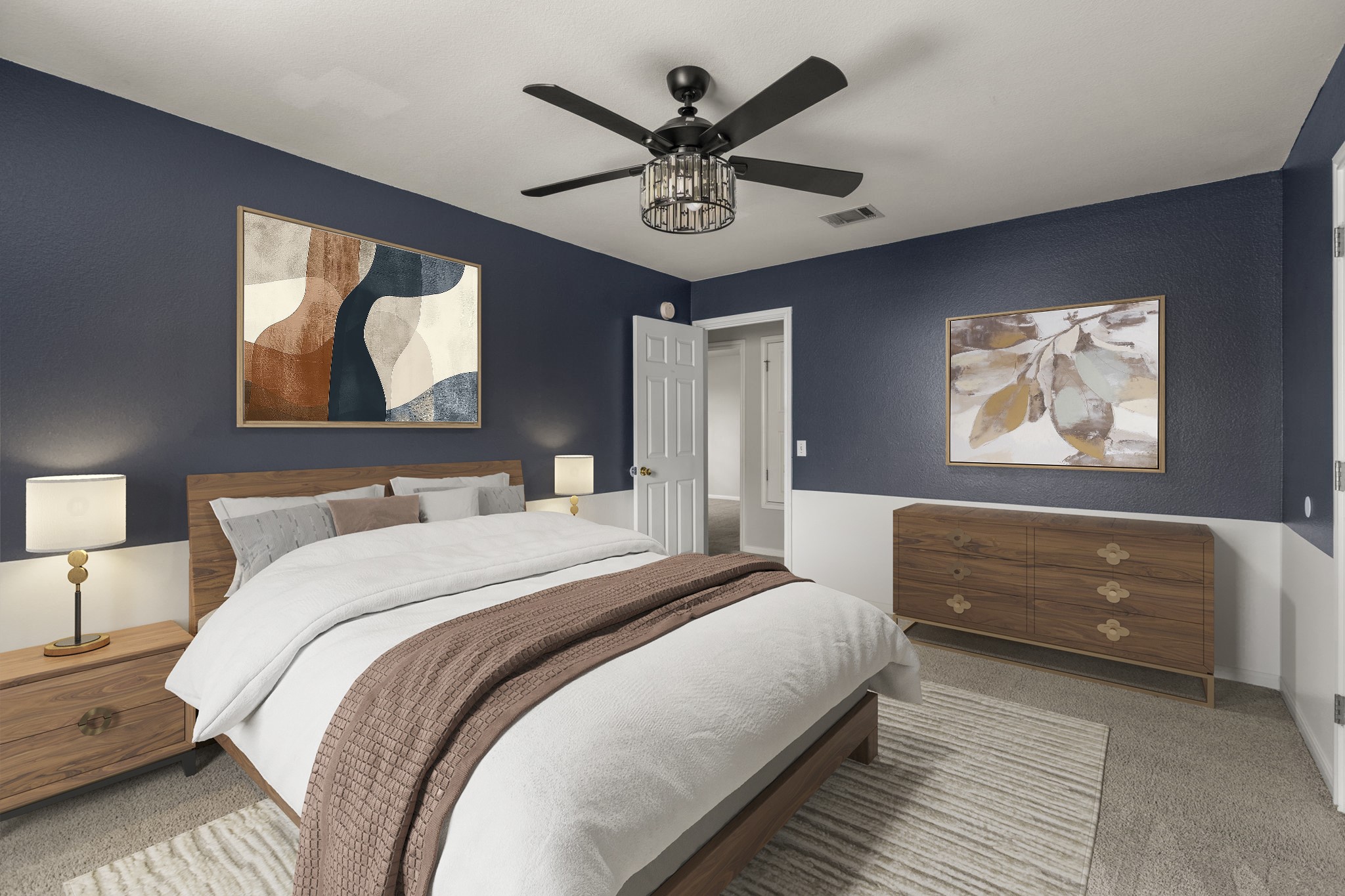 1100 Vanderbilt Circle Pflugerville, TX 78660 - Photo 27 of 39 a bedroom with a bed and a chandelier