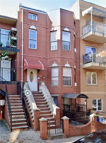 a front view of a multi story building