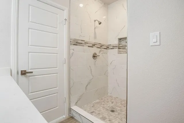 a bathroom with a shower