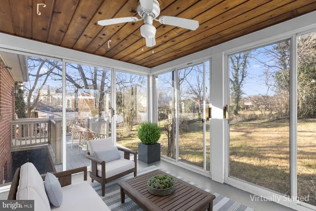 a balcony with furniture
