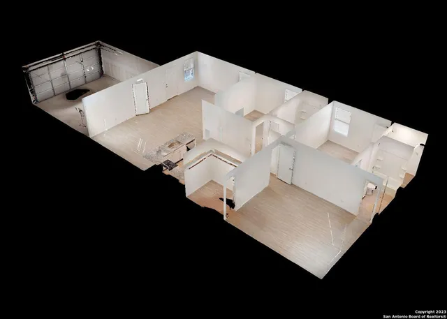 a white building with a black and white wall