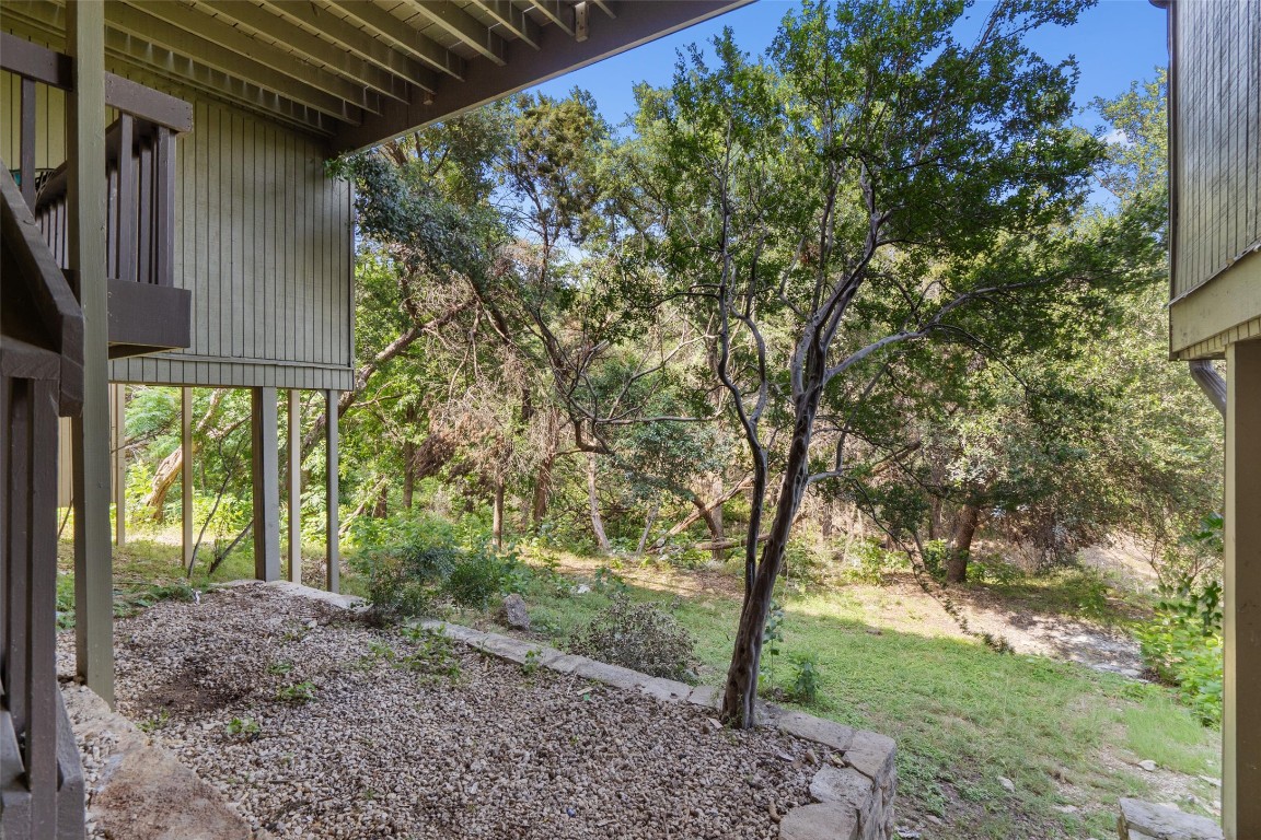 103 Comanche Drive Point Venture, TX 78645 - Photo 27 of 38 a view of a backyard with large trees and plants