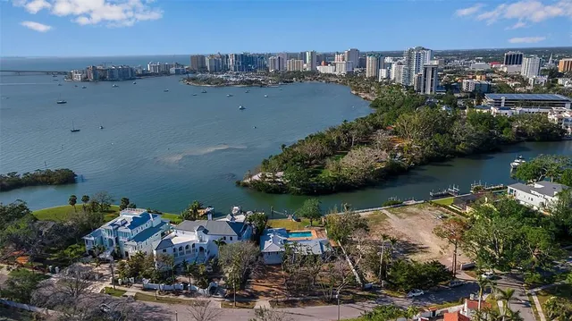 a view of a lake with a city