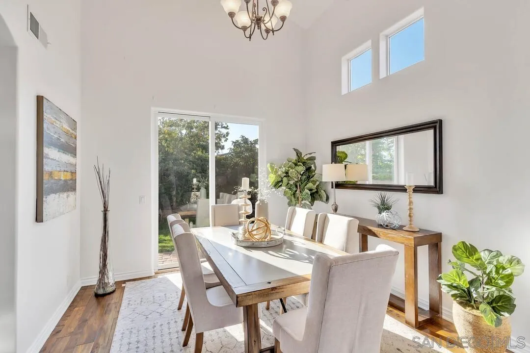 1731 Olivenhain Road Encinitas, CA 92024 - Photo 8 of 31 a dining room with furniture potted plants and wooden floor