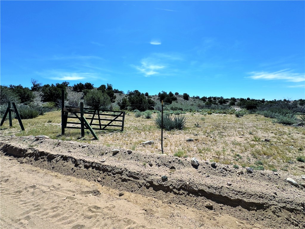 14224 East Randy Ranch Road Kingman, AZ 86401 - Photo 59 of 75 Expansive natural landscape featuring a wooden gate, scattered vegetation, and a clear sky overhead