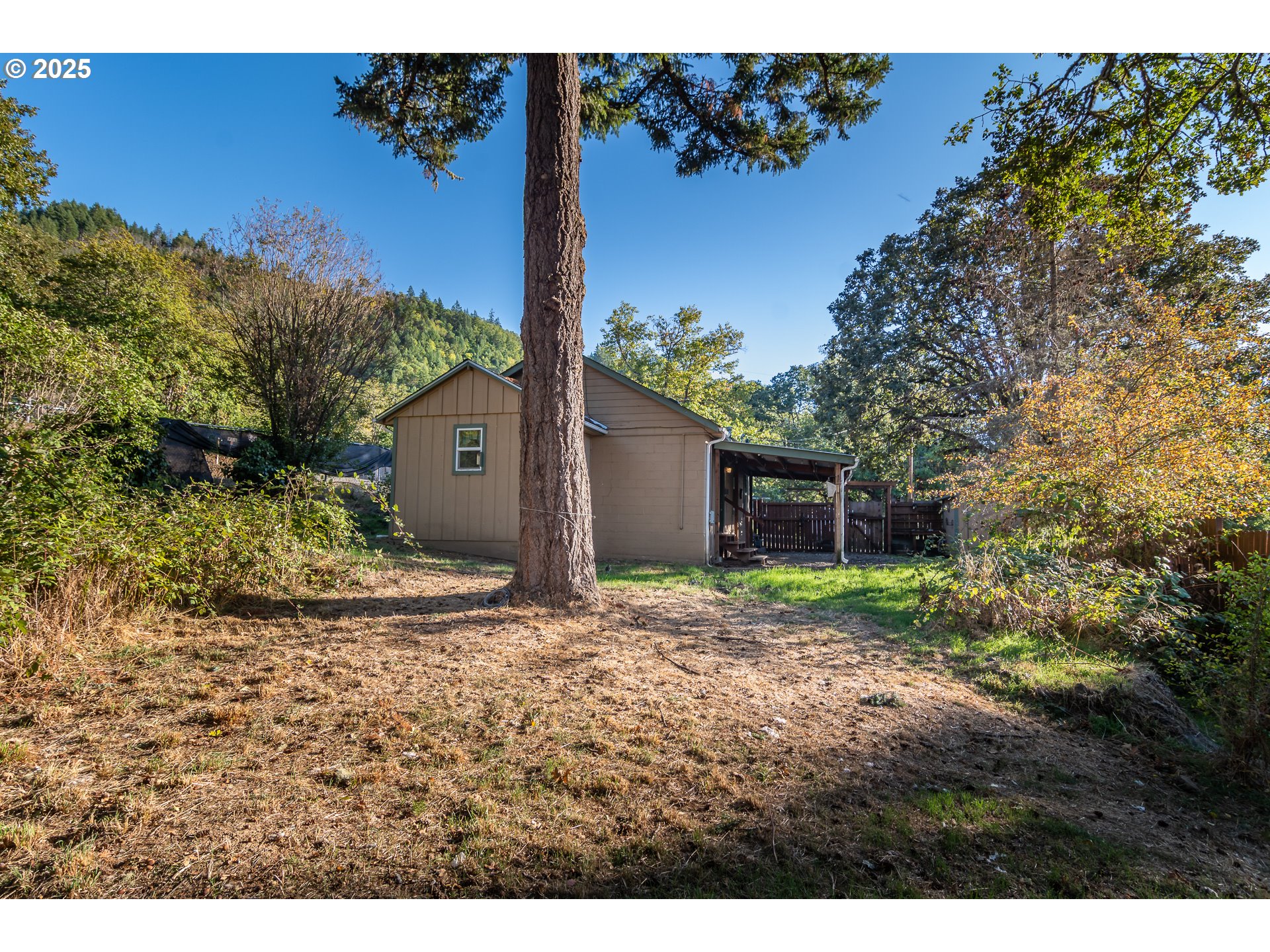 839 Union Gap Loop Oakland, OR 97462 - Photo 18 of 24 a backyard of a house with plants and outdoor seating
