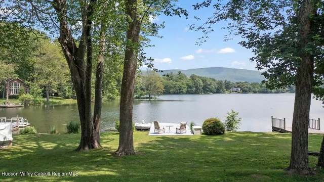 a view of a lake from a yard