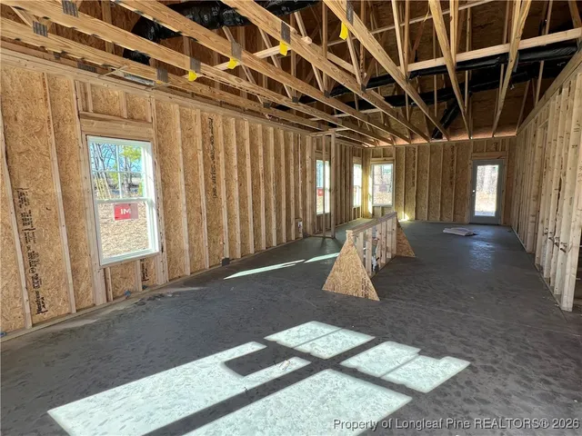 a view of a porch with seating space