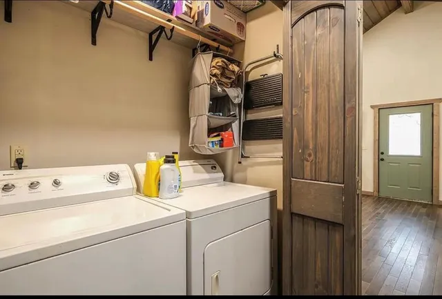 a utility room with dryer and washer