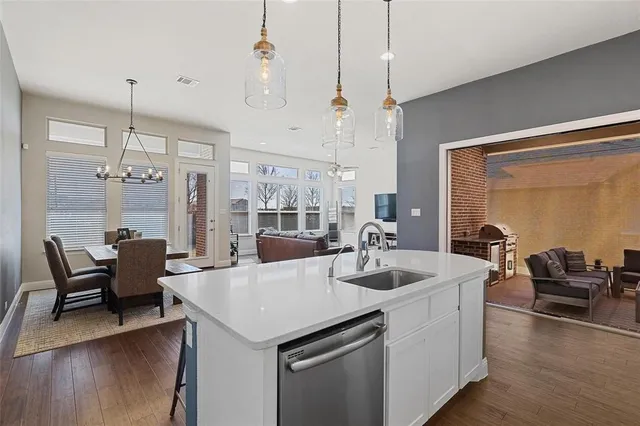 an aerial view of a pool