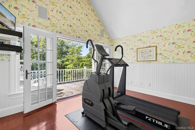 a room with gym equipment