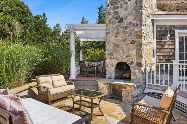 a building outdoor space with patio furniture