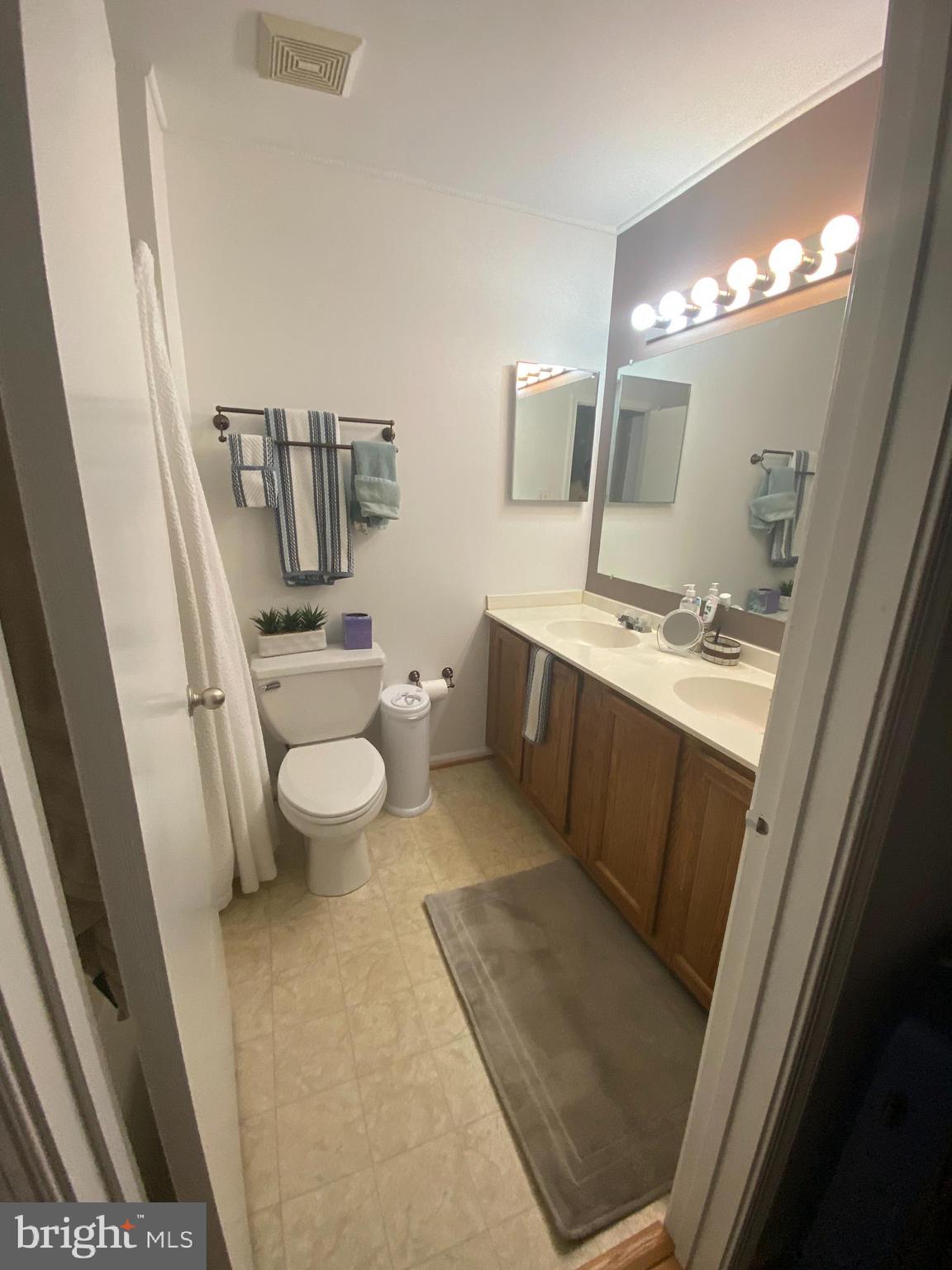 8523 Gambel Oak Drive Springfield, VA 22153 - Photo 20 of 41 a bathroom with a sink a toilet a mirror a lamp and vanity