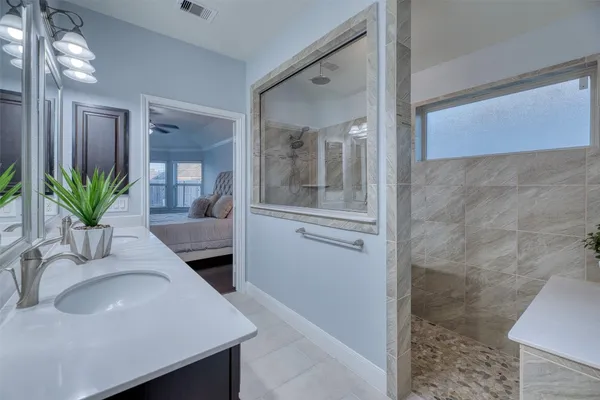 a bathroom with a bathtub