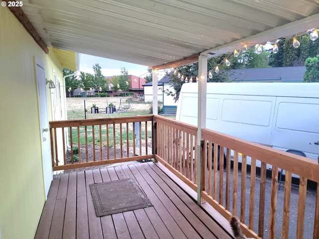 a view of a wooden deck