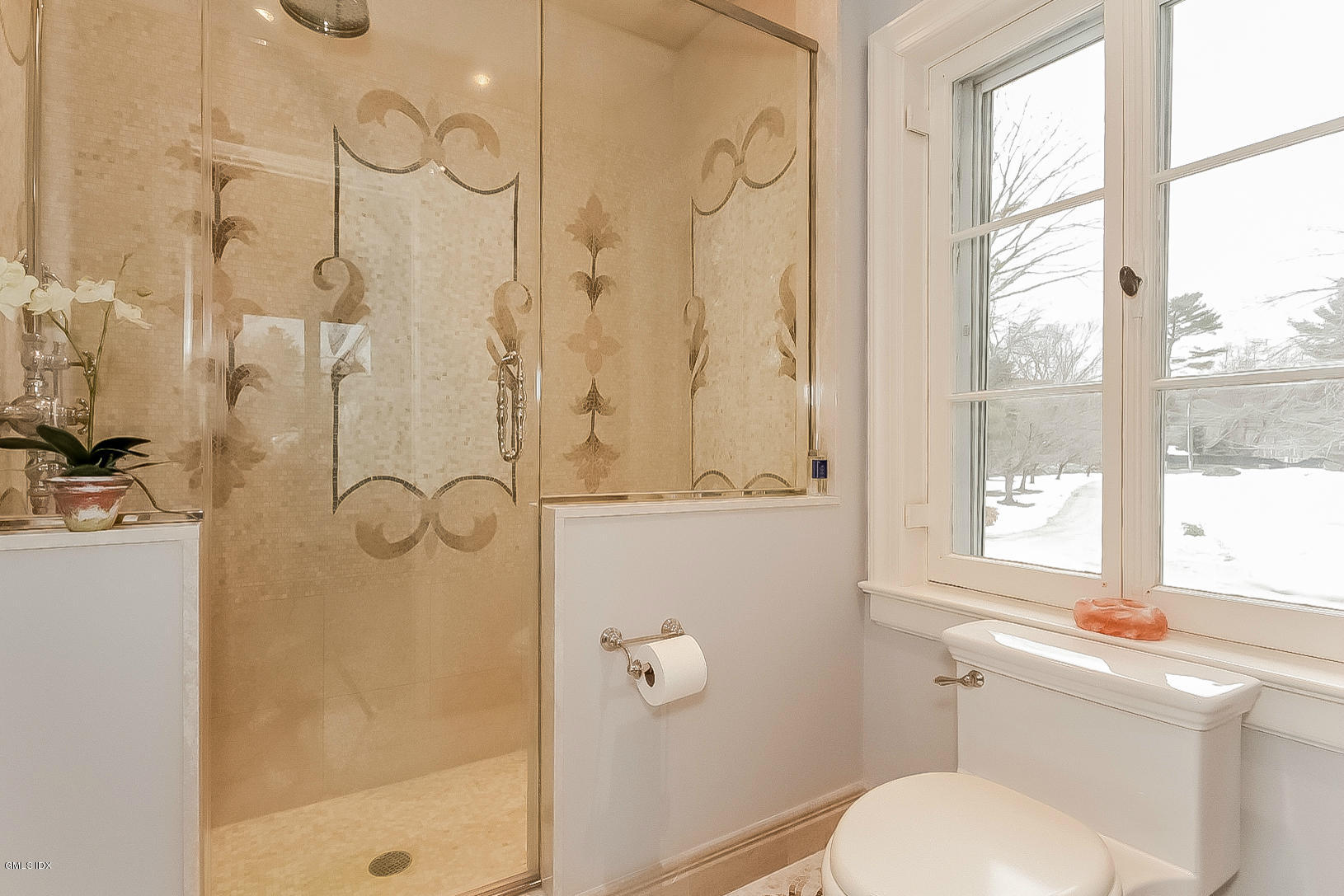 200 Stanwich Road Greenwich, CT 06830 - Photo 14 of 18 a bathroom with a granite countertop sink a toilet and shower