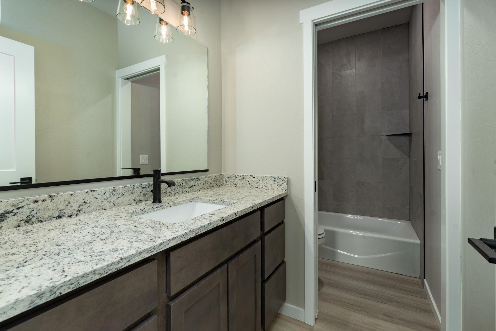 1750 Caliper Way Fruita, CO 81521 - Photo 9 of 19 a bathroom with a granite countertop sink and a mirror