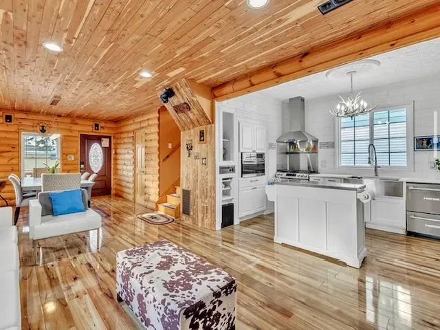 a large room with lots of counter and chairs