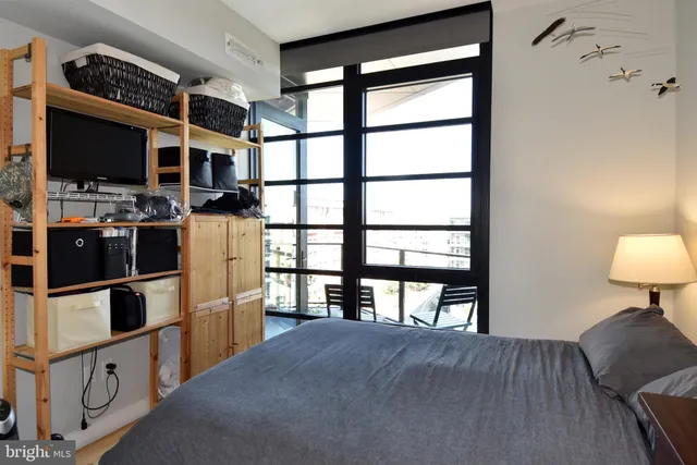a view of kitchen with furniture and electronic appliances