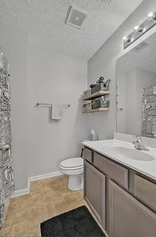 a bathroom with a sink a toilet and a mirror