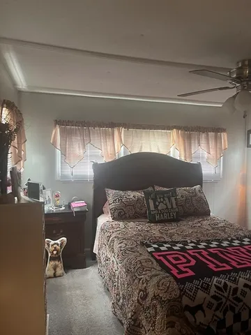 a bedroom with a bed and window