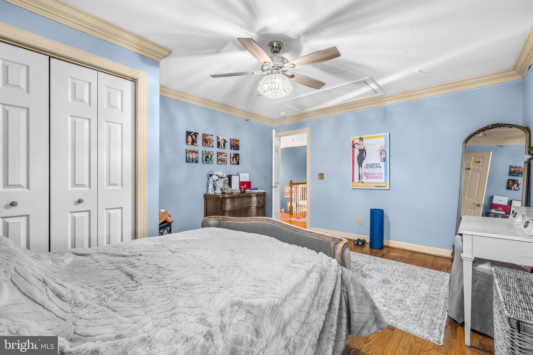 4514 Den Haag Road Warrenton, VA 20187 - Photo 36 of 56 a bedroom with a bed and a chandelier