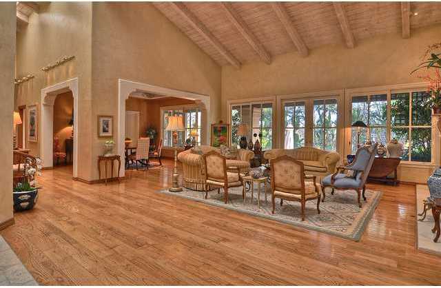 5259 La Glorieta Rancho Santa Fe, CA 92067 - Photo 2 of 25 18 foot, wood beamed ceilings, French doors to pool area, gas starter fireplace