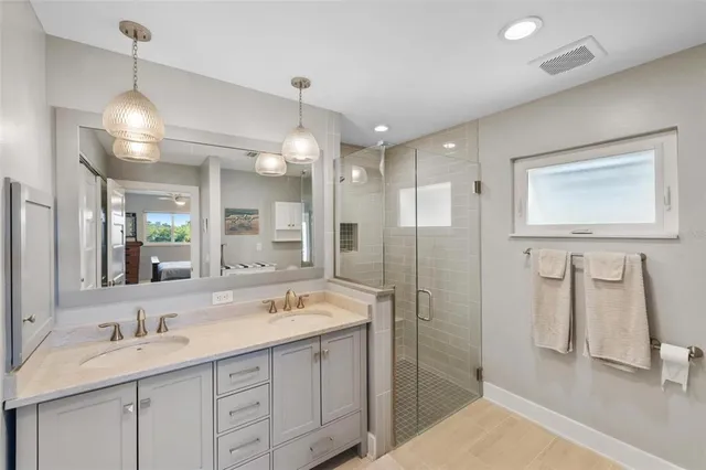 a bathroom with a shower