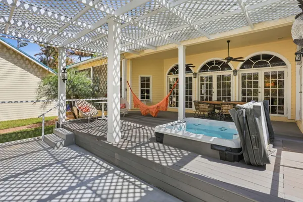 a view of a park with large trees