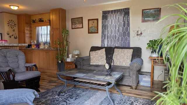 a living room with furniture rug and wooden floor