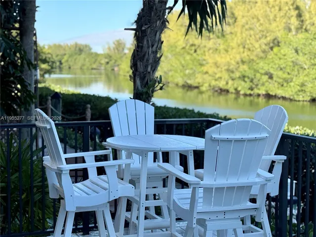 a view of a chairs and table in patio