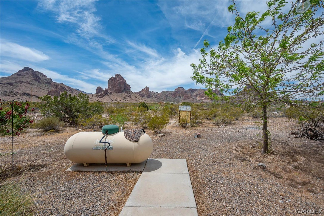 2465 Egar Road Golden Valley, AZ 86413 - Photo 40 of 98 The property features a propane tank, a concrete walkway, and a small tree
