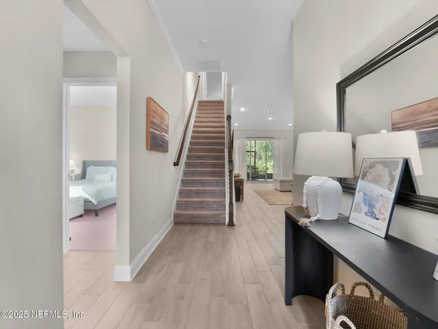 a workspace with furniture and wooden floor