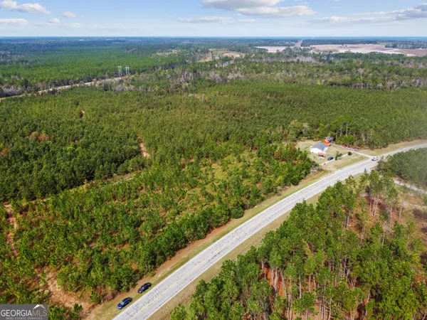a view of a field with an ocean