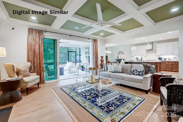 a living room with furniture and a rug