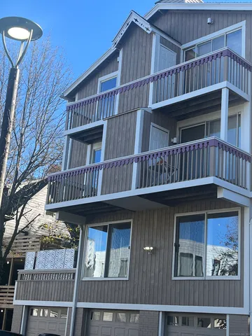 a view of a balcony with door