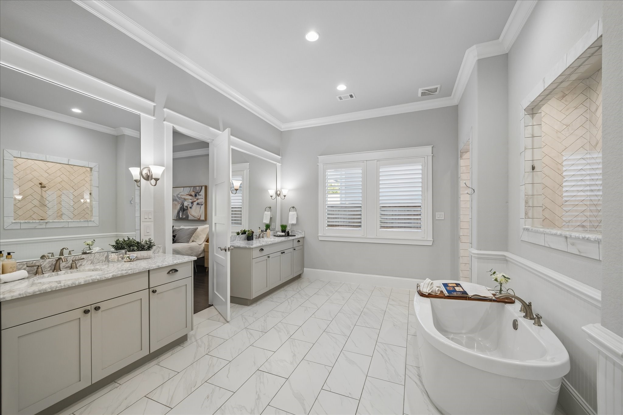 2223 Blue Duck Lane Conroe, TX 77384 - Photo 22 of 38 a bathroom with a granite countertop sink mirror bathtub and toilet