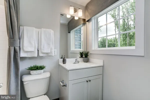 a bathroom with a toilet a sink and a mirror