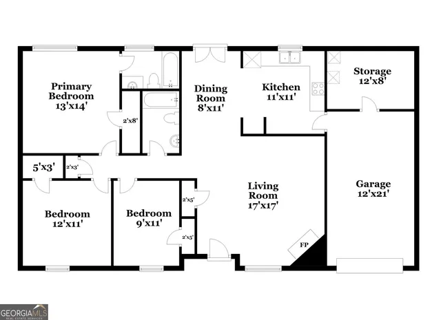 an empty room with fireplace and windows