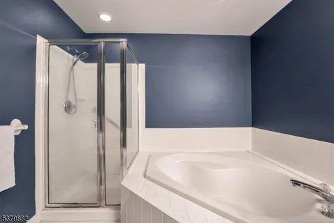 a bathroom with a bathtub and a shower