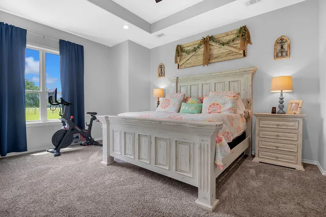 a bedroom with a bed a couch and dresser