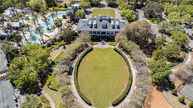 an aerial view of swimming pool